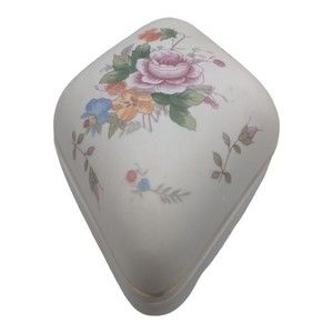 Vintage Bisque Trinket Box  Flowers Gold Trim Roses Gold Trim Diamond Shape